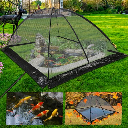 VEVOR Pond Cover Dome, 7x9 FT Garden Pond Net, 1/2 inch Mesh Dome Pond Net Covers with Zipper and Wind Rope, Black Nylon Pond N