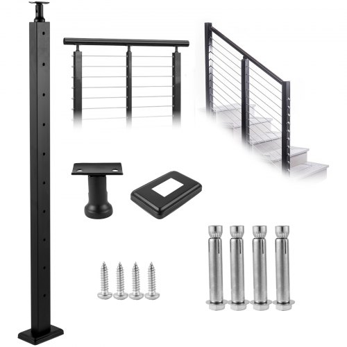VEVOR Cable Railing Post Level Deck Stair Post 42 x 1.97 x 1.97" Cable Handrail Post Stainless Steel Brushed Finishing Deck Rai