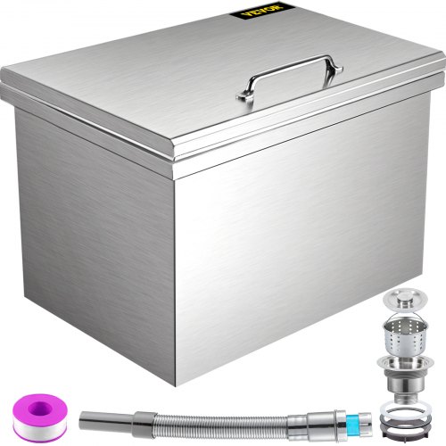 VEVOR Drop in Ice Chest 28''L x 16''W x 17''H Drop in Cooler Stainless Steel with Hinged Cover Bar Ice Bin 76.3 qt Drain-pipe a