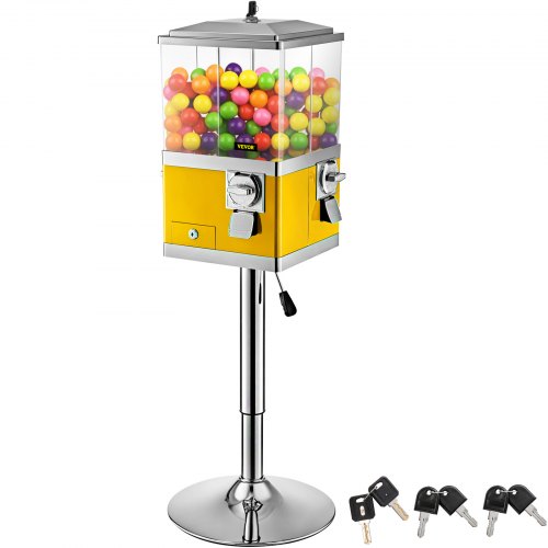 VEVOR Gumball Machine with Stand, Yellow Quarter Candy Dispenser, Rotatable Four Compartments Square Candy Vending Machine, PC 
