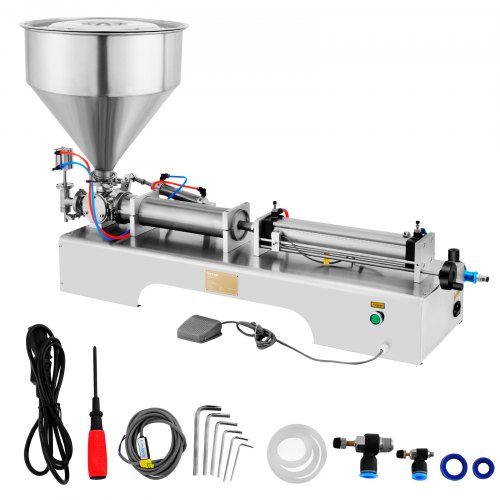VEVOR Pneumatic Liquid Paste Filling Machine 50-500ML Volume, Horizontal Cream Filling Machine with 30L Hopper, Pneumatic liqui