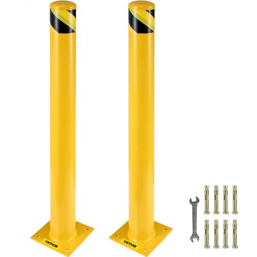 VEVOR Safety Bollard, 48 Inch Height Bollard Post, 4.5 Inch Diameter Steel Pipe Safety Bollard Post, Yellow Steel Bollard, Stee