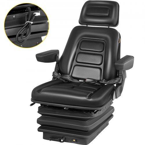 VEVOR Suspension Seat Adjustable Backrest Headrest Armrest, Forklift Seat With Slide Rails, Foldable Heavy Duty for Tractor For
