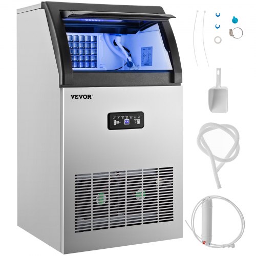 VEVOR 110V Commercial Ice Maker Machine 120LBS/24H Stainless Steel Ice Machine with 29LBS Storage for Home Office Shop Bart, 50