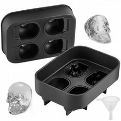 VEVOR Skull Ice Cube Tray, 4-Grid Skull Ice Ball Maker, Flexible Black Silicone Ice Tray with Lid & Funnel, Funny Skull Ice Cub
