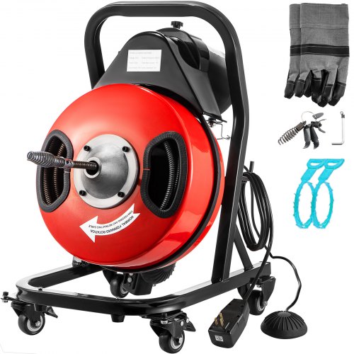 VEVOR Electric Drain Auger 50FTx1/2Inch,250W Drain Cleaner Machine,Sewer Snake Machine,Fit 2''- 4''/51mm-102mm Pipes, w/4 Wheel