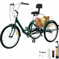 VEVOR Tricycle Adult 24?? Wheels Adult Tricycle 7-Speed 3 Wheel Bikes For Adults Three Wheel Bike For Adults Adult Trike Adult 