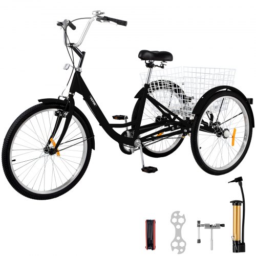 VEVOR Adult Tricycle 20 inch Single Speed Size Adjustable Trike with Bell Brake System Cruiser Bicycles Large Size Basket for R