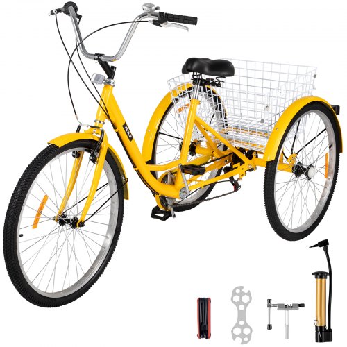 VEVOR Adult Tricycle 7 Speed Wheel Size Cruise Bike 26in Adjustable Trike with Bell, Brake System Cruiser Bicycles Large Size B