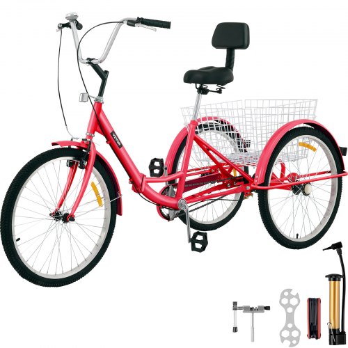 VEVOR Tricycle Adult 24?? Wheels Adult Tricycle 1-Speed 3 Wheel Bikes For Adults Three Wheel Bike For Adults Adult Trike Adult 