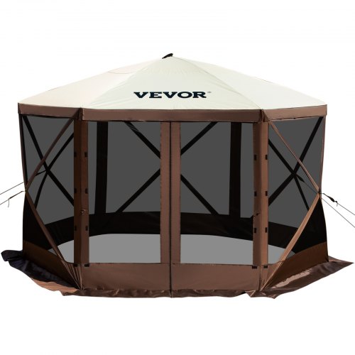 VEVOR Camping Gazebo Screen Tent, 12*12ft, 6 Sided Pop-up Canopy Shelter Tent with Mesh Windows, Portable Carry Bag, Stakes, La