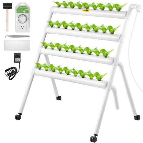 VEVOR Hydroponics Growing System, 36 Sites 4 Food-Grade PVC-U Pipes, 4 Layers Indoor Planting Kit with Water Pump, Timer, Nest 