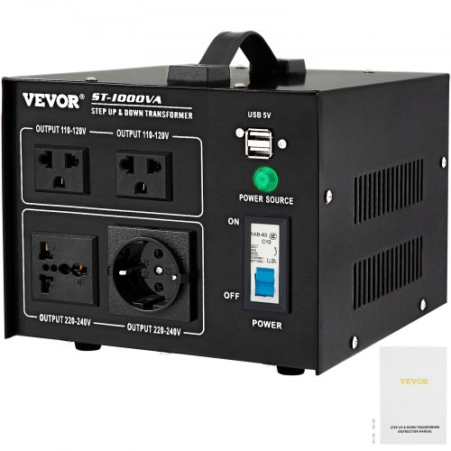 VEVOR Voltage Converter Transformer,1000W Heavy Duty Step Up/Down Transformer Converter(240V to 110V, 110V to 240V),2 US&1 UK&1