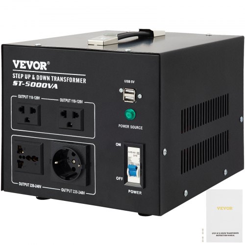 VEVOR Voltage Converter Transformer,5000W Heavy Duty Step Up/Down Transformer Converter(240V to 110V, 110V to 240V),2 US&1 UK&1