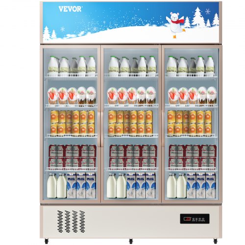 VEVOR Commercial Refrigerator,Display Fridge Upright Beverage Cooler, Glass Door with LED Light for Home, Store, Gym or Office,