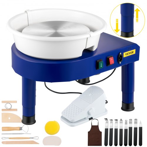 VEVOR Pottery Wheel, 14in Ceramic Wheel Forming Machine, 0-300RPM Speed 0-7.8in Lift Table Electric Clay Machine, Foot Pedal De