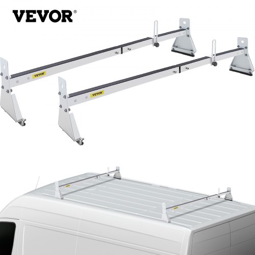 VEVOR Van Roof Ladder Rack, 2 Bars, 331 LBS Capacity, 52"-63.8" Adjustable Steel Roof Rack Cross Bar with Ladder Stoppers, Fit 
