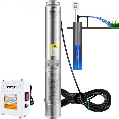 VEVOR Deep Well Submersible Pump, 3HP 230V/60Hz, 37GPM 640 ft Head, with 33 ft Cord & External Control Box, 4 inch Stainless St