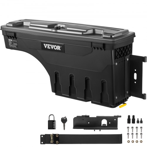 VEVOR Truck Bed Storage Box, Lockable Lid, Waterproof ABS Wheel Well Tool Box 6.6 Gal/20 L with Password Padlock, Compatible wi