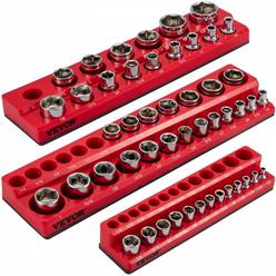 VEVOR 3-Pack SAE Magnetic Socket Organizers, 1/2-inch, 3/8-inch, 1/4-inch Drive Socket Holders Hold 68 Sockets, Red Tool Box Or