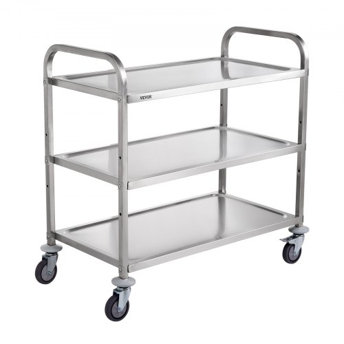 VEVOR Kitchen Utility Cart, 3 Tiers, Wire Rolling Cart w/ 450LBS Capacity, Steel Service Cart on Wheels, Metal Storage Trolley 
