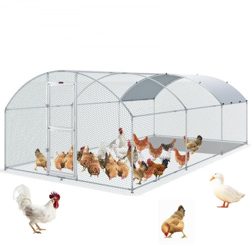 VEVOR Large Metal Chicken Coop with Run, 19.7x9.8x6.6ft, Walkin Poultry Cage for Yard with Waterproof Cover, Dome Roof Large Po