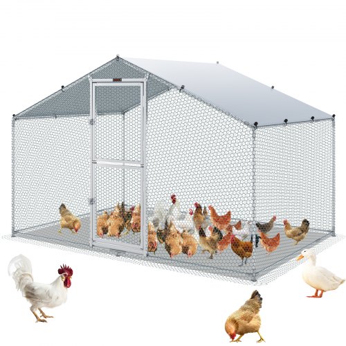 VEVOR Large Metal Chicken Coop with Run, Walkin Chicken Coop for Yard with Waterproof Cover, 6.6 x 9.8 x 6.6 ft, Peaked Roof La