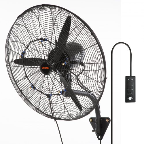 VEVOR Wall-Mount Misting Fan, 24 Inch, 3-speed High Velocity Max. 7000 CFM, Waterproof Oscillating Industrial Wall Fan, Commerc