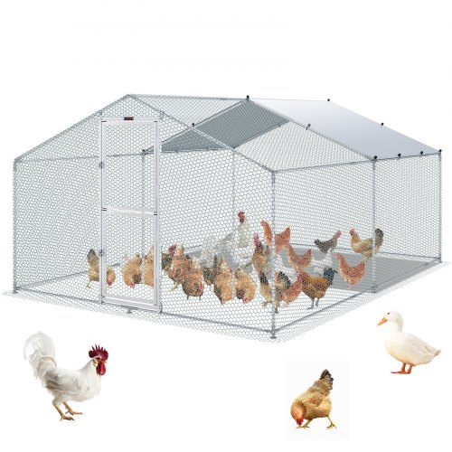 VEVOR Metal Chicken Coop, 13.1 x 9.8 x 6.6 ft Large Chicken Run, Peaked Roof Outdoor Walk-in Poultry Pen Cage for Farm or Backy
