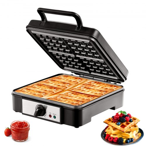 VEVOR Waffle Maker, 4 Slices per Batch, 1200W Square Waffle Iron, Non-Stick Waffle Baker Machine with 122-572℉ / 50-300℃ Temper