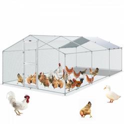 VEVOR Large Metal Chicken Coop with Run, Walkin Poultry Cage for Yard, Waterproof Cover, 19.7 x 9.8 x 6.6 ft, Peaked Roof for H