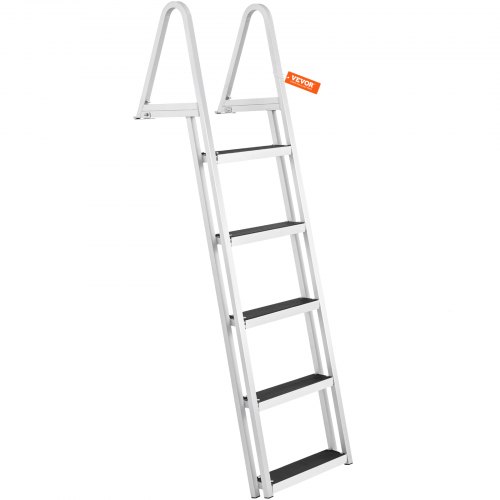 VEVOR Dock Ladder, Removable 5 Steps, 350 lbs Load Capacity, Aluminum Alloy Pontoon Boat Ladder with 4'' Wide Step & Nonslip Ru
