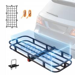 VEVOR Hitch Cargo Carrier, 53 x 19 x 5 in Trailer Hitch Mounted Steel Carrier Basket, 500lb Loading Luggage Carrier Rack with S