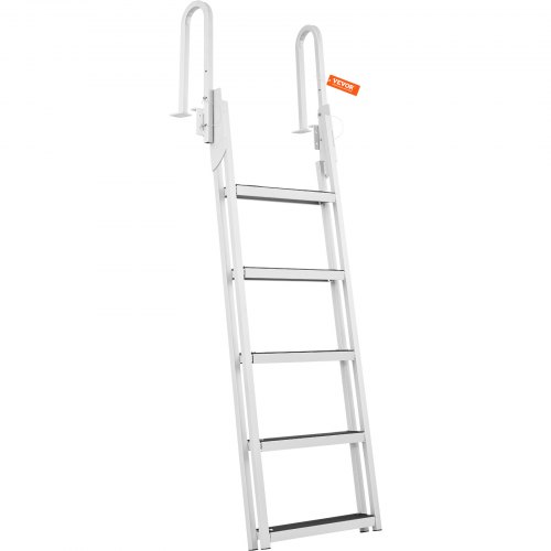 VEVOR Dock Ladder Flip Up 5 Steps, 350lbs Load Capacity, Aluminum Pontoon Boat Ladder with 4" Wide Step & Nonslip Rubber Mat,Sw