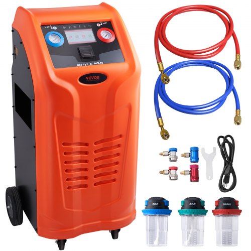 VEVOR Fully Automatic Refrigerant Recovery Machine - Dual Cylinder AC Recovery Machine Kit Built in Compressor/Electronic Scale