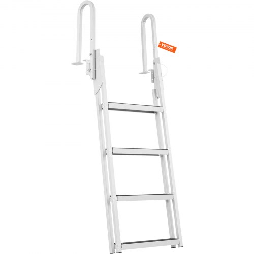 VEVOR Dock Ladder Flip Up 4 Steps, 350lbs Load Capacity, Aluminum Pontoon Boat Ladder with 4" Wide Step & Nonslip Rubber Mat,Sw