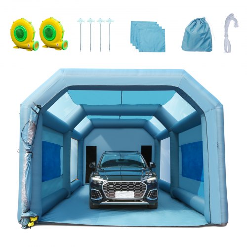 VEVOR Inflatable Paint Booth, 26x15x11ft Inflatable Spray Booth, High Powerful 750W+950W Blowers Spray Booth Tent, Car Paint Te