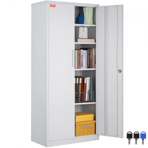 VEVOR Metal Storage Cabinet with 2 Magnetic Doors and 4 Adjustable Shelves, 200 lbs Capacity per Shelf, Locking Steel Storage C