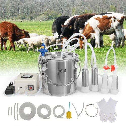 VEVOR Goat Milking Machine, 12 L 304 Stainless Steel Bucket, Electric Automatic Pulsation Vacuum Milker, Portable Milker with F