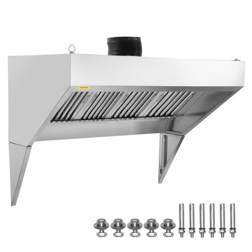 VEVOR Commercial Exhaust Hood, 9FT Food Truck Hood Exhaust, 201 Stainless Steel Concession Trailer Hood with 4 Detachable U-sha