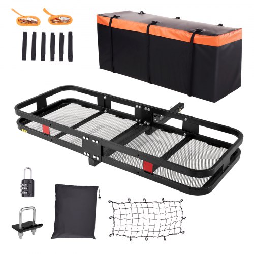 VEVOR Hitch Cargo Carrier, 60 x 24 x 6 in Folding Trailer Hitch Mounted Steel Cargo Basket, 500lb Luggage Carrier Rack with Wat