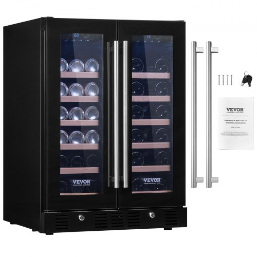 VEVOR Wine Cooler, 78 Cans and 20 Bottles Under Counter Built-in or Freestanding Wine Refrigerator, Dual Zone and Dual Door Bev