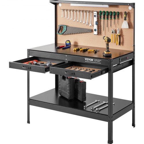 VEVOR Workbench A3 Steel Work Bench For Garage max. 1500W Heavy Duty Workbench 220lbs Weight Capacity 0.47" Bench top Thickness