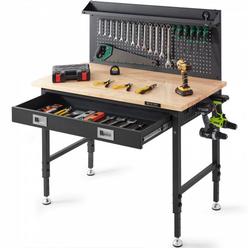 VEVOR Workbench Adjustable Height 28-39.5" Work Bench For Garage Oak Plank & Carbon Steel Heavy Duty Workbench 2000lbs Weight C