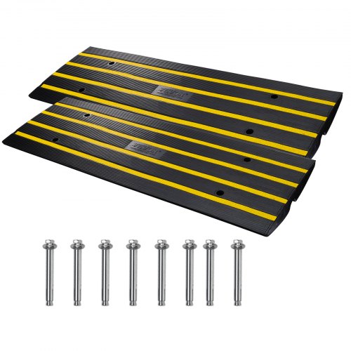 VEVOR Rubber Curb Ramp for Driveway 2 Pack, 15T Heavy Duty Sidewalk Curb Ramp, 2.6" Rise Height Cable Cover Curbside Bridge Ram