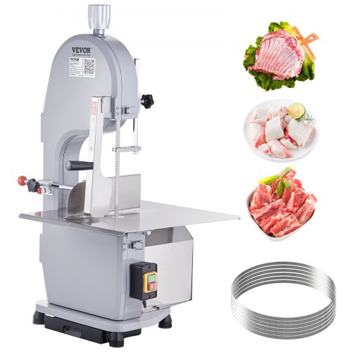 VEVOR Commercial Electric Meat Bandsaw, 1100W Stainless Steel Countertop Bone Sawing Machine, Workbeach 19.3" x 15", 0.16-7.9 I