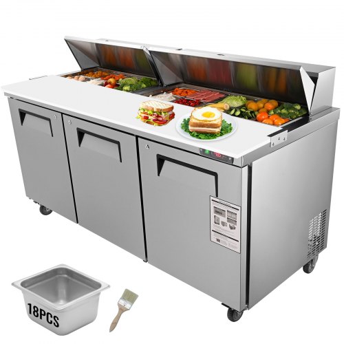 VEVOR Commercial Refrigerator, 72" Sandwich & Salad Prep Table, 17.73 Cu. Ft Stainless Steel Refrigerated Food Prep Station wit