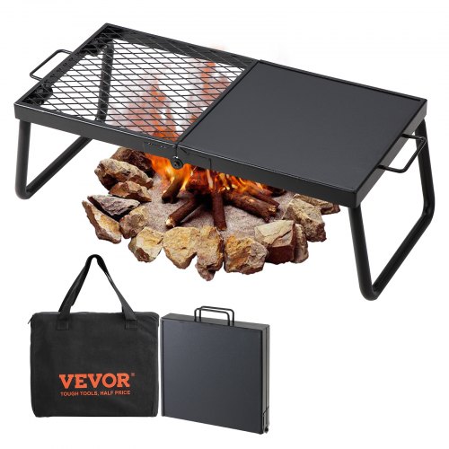 VEVOR Folding Campfire Grill, Heavy Duty Steel Mesh Grate, 22.4" Portable Camping Grates Over Fire Pit, Camp Fire Cooking Equip