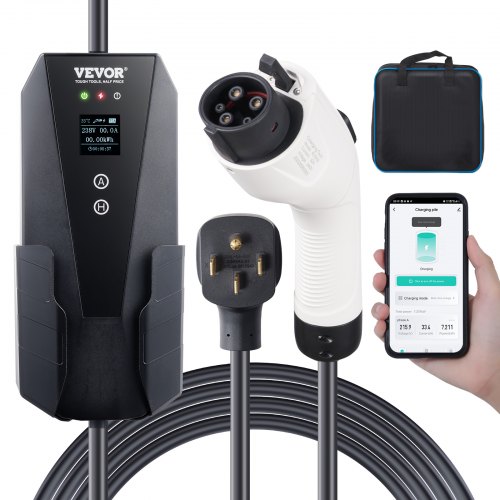 VEVOR Level 2 Portable EV Charger, 32 Amp 240V, Electric Vehicle Charger with 28 ft Charging Cable NEMA 14-50P Plug, 16/20/24/3