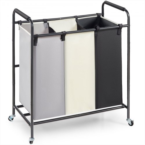 VEVOR 3-Section Laundry Basket, Heavy Duty Laundry Hamper Storage Organizer, Laundry Sorter Cart with Heavy Duty Lockable Wheel
